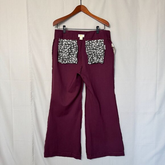 Anthropologie The Naomi Plum Ponte Knit High Rise Wide-Leg Flare Pants Size 14 - Picture 8 of 11